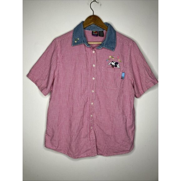 Disney Mickey Unlimited Gingham Shirt Women's 14W 16W Embroidered Collar Button - Picture 1 of 7